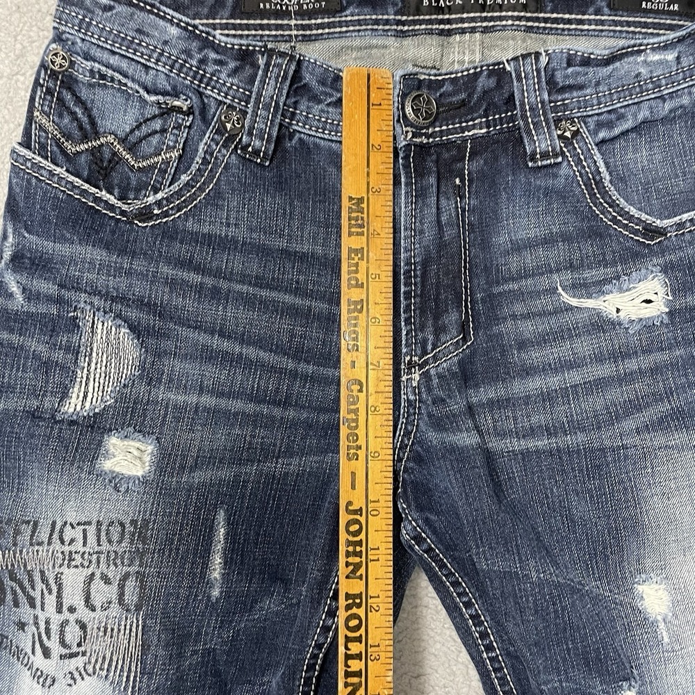 Affliction Cooper Relaxed Boot Jeans Mens 33x32 Blue Distressed Typhoon Wash - Picture 8 of 15